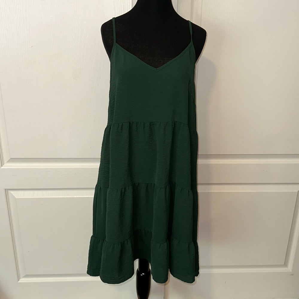 DARK GREEN TIERED CAMI SUMMER DRESS